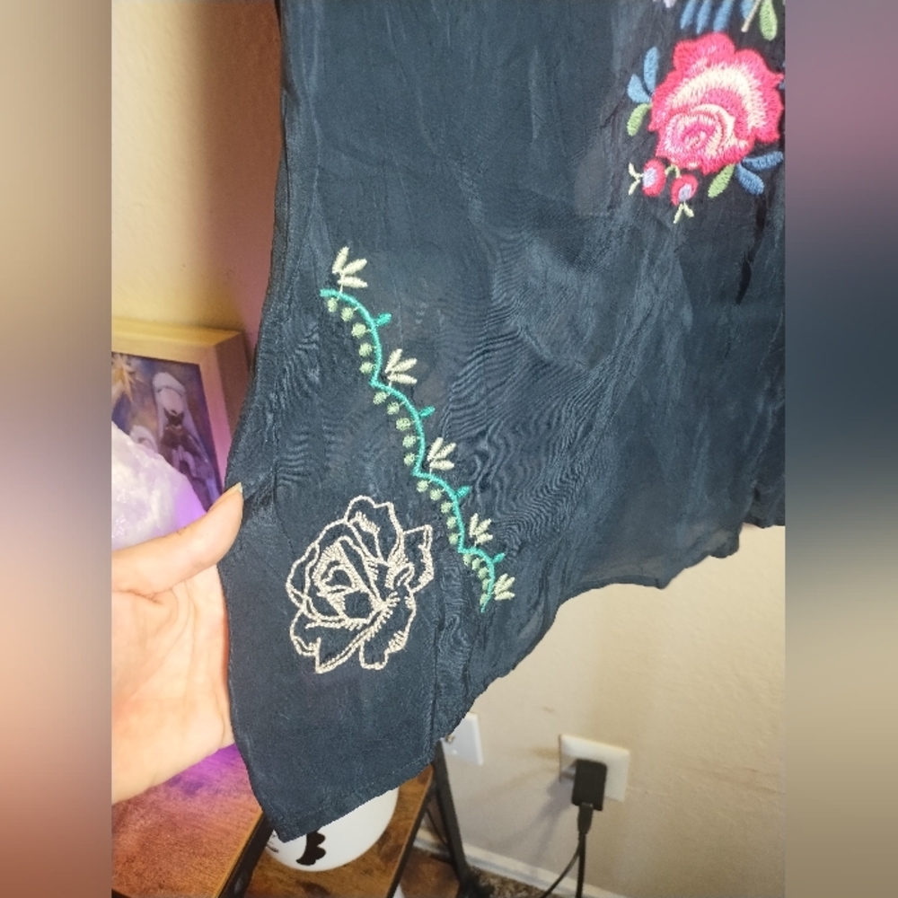 Johnny Was Navy Embroidered Floral Tunic with Pink & Purple Accents - Picture 8 of 16
